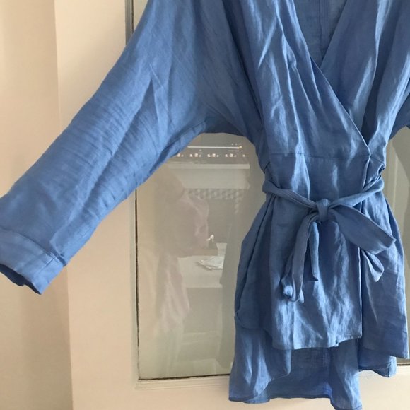 ZARA Flowy Linen Blouse With Tie Belt Wasit - Picture 2 of 8